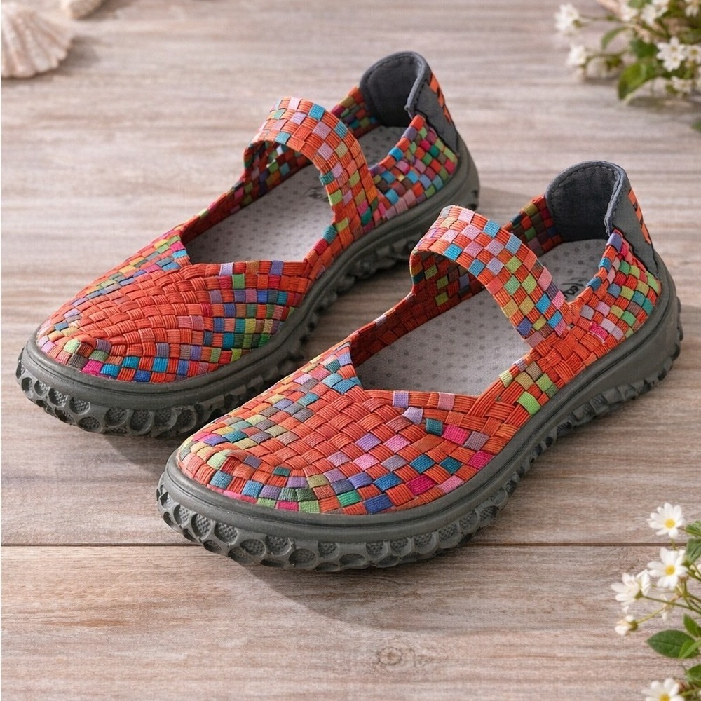 Corkys Multicolor Woven Mary Jane Flats - Red, Blue, Green